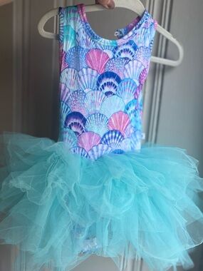 12/18M Bums & Roses Mermaid Seashell Tutu Dress Aqua & Purple Kids Tulle Bamboo